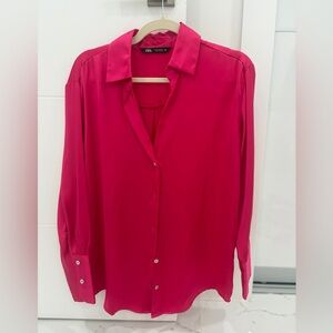 Zara Women's Vibrant Satin Pink Blouse